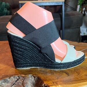 Anthropologie Delman Jamie Black & White Espadrille Wedges Size 8.5